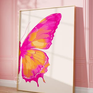 Split Butterfly Wing Print: Pink & Orange Preppy Dorm Decor, (RIGHT WING UNFRAMED)