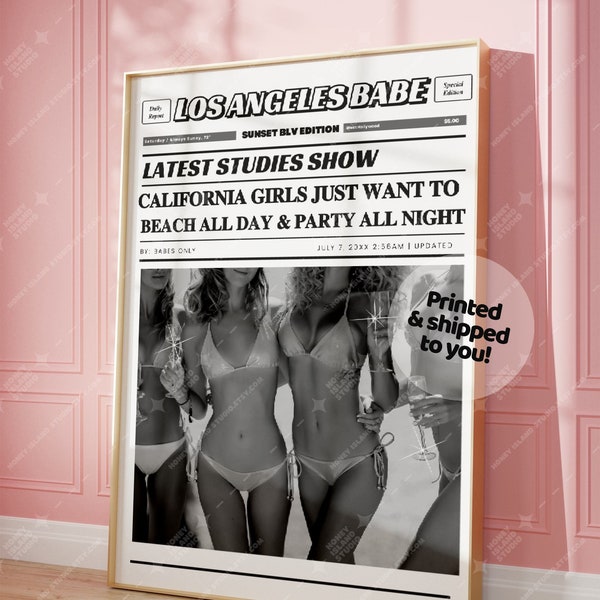 Trendy Zeitungen Print, California Girls Print, Retro Zeitung Poster, New York News Schlagzeile, Wohnheim Dekor, Retro Ästhetik,