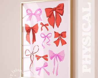 Pink Bow Print, Coquette Bedroom Decor, Trendy Wall Art