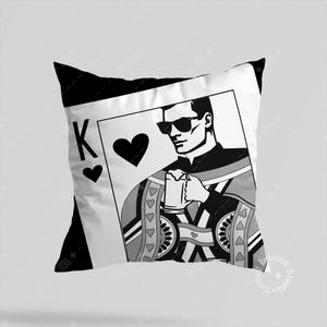 Cojín cuadrado de 45 x 45 cm con diseño de Rey de Corazones bebiendo cerveza, carta de póker genial, decoración para dormitorio.