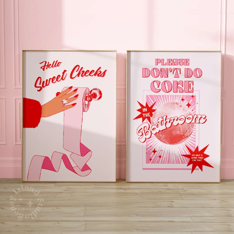 Cute Restroom Prints, Hello Sweet Cheeks Print, Wall Art, Restroom Decor, Girly Pink Prints, Retro Art Print, Vintage vibes,