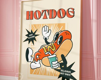 絵画 hot dog Retro Hot Dog Matte Print, Kitchen Wall Art (UNFRAMED) - Etsy