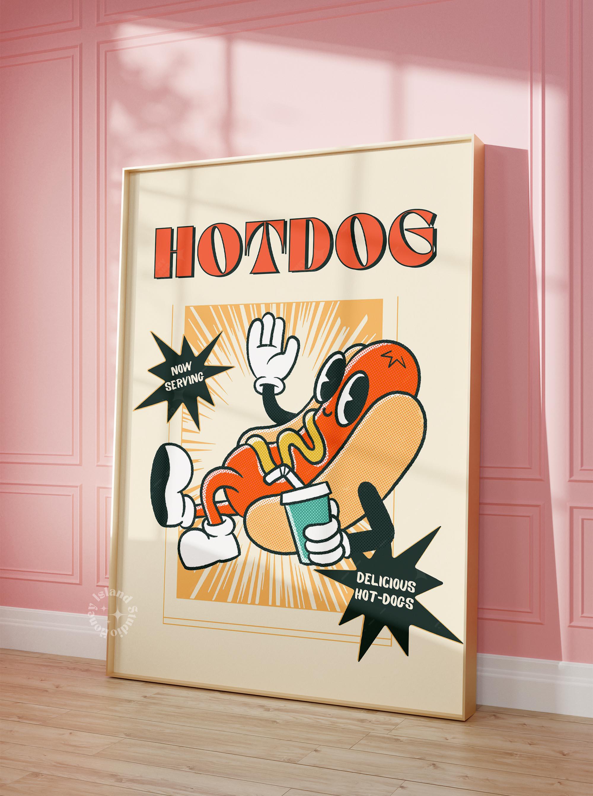 Retro Hot Dog Matte Print, Kitchen Wall Art (UNFRAMED) - Etsy