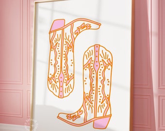 Pink Cowgirl Boots Print, Western Dorm Decor (Digital Download)