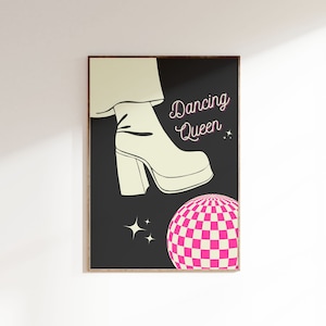 Dancing Queen Print, Mamma Mia Art Print, Pink Dorm Decor, Discoball Print, Retro style