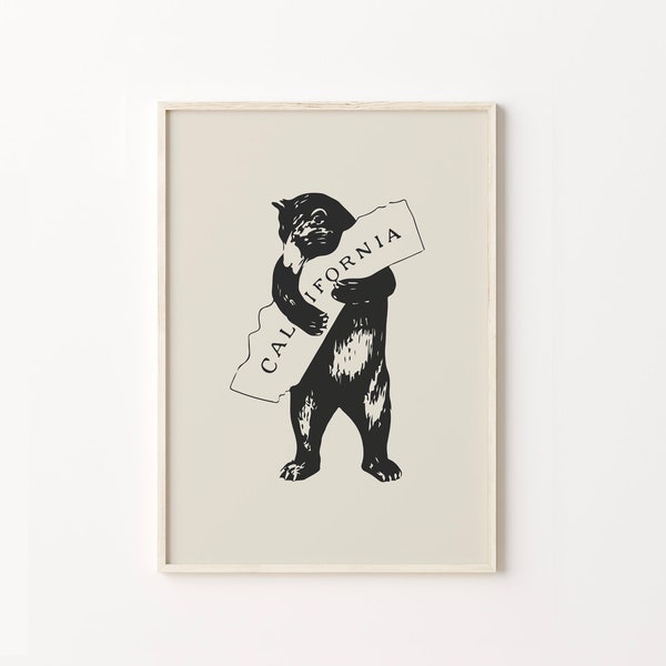 California Bear Hug Print, California Bear Illustration, Poster, Instant Download, Printable Art, Living room decor, surf art