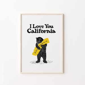 California Bear Hug Print Yellow, California Bear Illustration, Poster, Instant Download, Printable Art, Living room decor, surf art