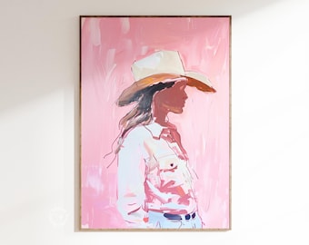 Abstract Cowgirl painting, Pink western decor, coastal cowgirl Poster, UNFRAMED