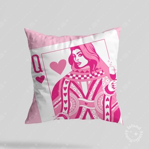 Herzkönigin Dekokissen pink weiß Wohnheim Dekor maximalist pink Wohnheim Dekor Bett Couch quadratisches Kissen Schürhaken-Kartenspiel