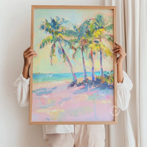 Tropical Beach Print: Coastal Palm Tree Sunset Wall Art (UNFRAMED)