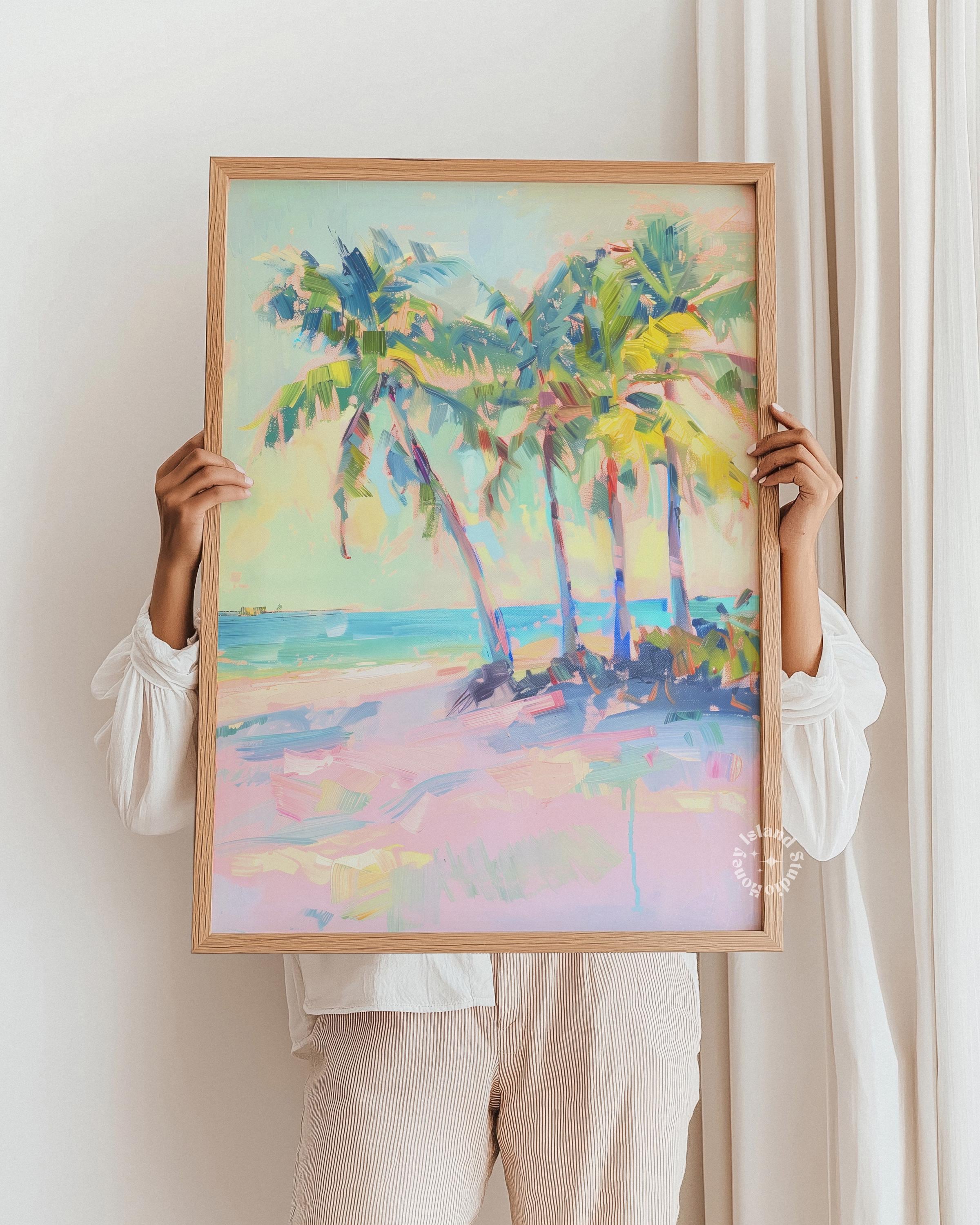 Tropical Beach Print: Coastal Palm Tree Sunset Wall Art (UNFRAMED