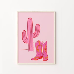 Rosa Kaktus druckbare Kunst, Wüste Poster, Rosa Wüste, Kaktus Wandkunst, Sukkulenten Rosa Poster, Cowgirl Drucke