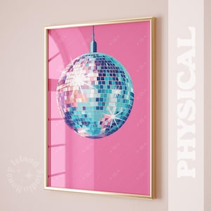 Disco Ball Wall Print, Shiny Disco Ball Decor Print, Pink disco ball poster, pink wall art, dorm decor, trendy room decor,