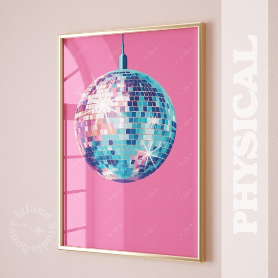 Pink Lady Disco Ball Painting Print Studio 54 Party Acrylic Pop Art  Colorful Retro 
