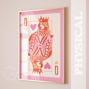 Queen of hearts print bar cart wall art pink orange girly wall art poker bar cart cute apartment decor pink orange