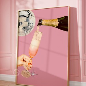 Disco Champagner Wal Kunstdruck, Disco Cin Cin Bar Dekor, Retro Cheers Wandkunst, Pink Girly Wohnung Dekor, Alkohol Drucke, UNGERAHMT