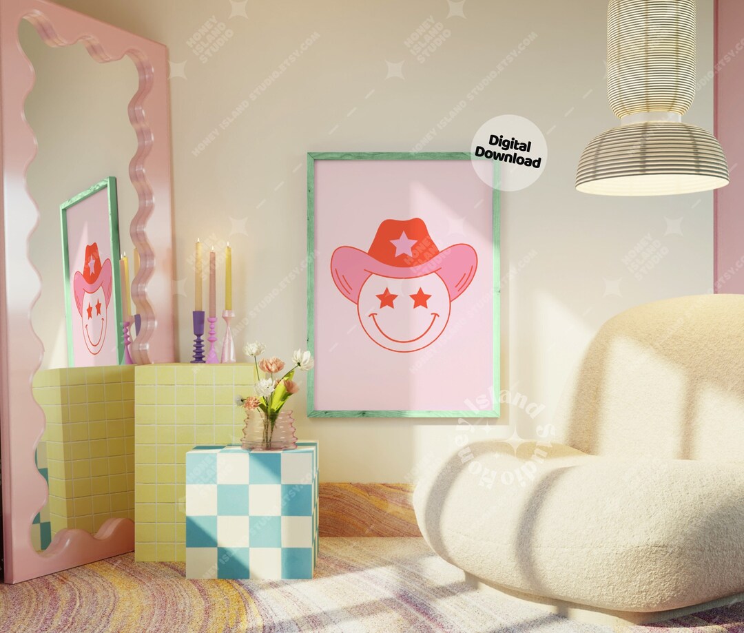 Cowgirl Wall Art, Western Smile Print, Preppy Room Decor, Cowgirl Wall Decor, Pink Orange ...