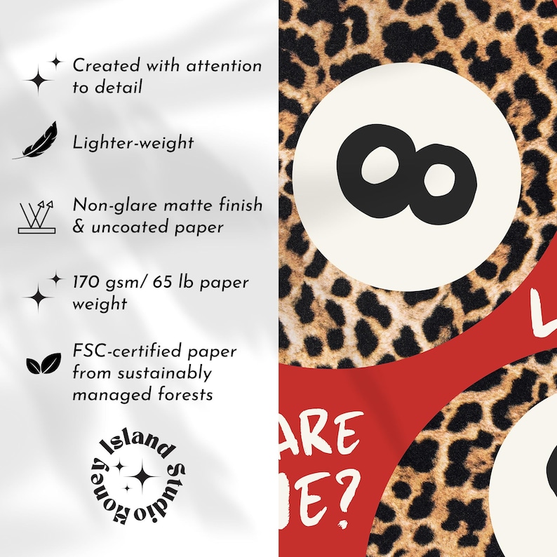 How Lucky Are We Print | Trendy 8 Ball Wall Art with Red & Leopard Aesthetic | Retro Poster for Bedroom, Dorm, Gallery Wall Decor UNFRAMED