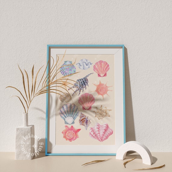 Coastal cowgirl print, seashell art, beach house beachy room surf poster preppy dorm decor apartment wall art beach babe cave