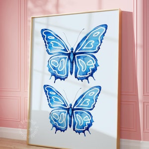Blue Butterfly Print: Preppy Dorm Decor, Girly Wall Art (UNFRAMED)