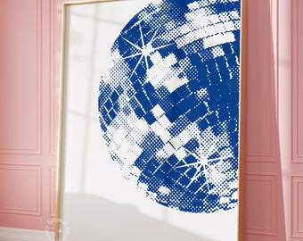 Navy Blau Disco Ball Print: Groovy Wohnheim Dekor (Digitaler Download)