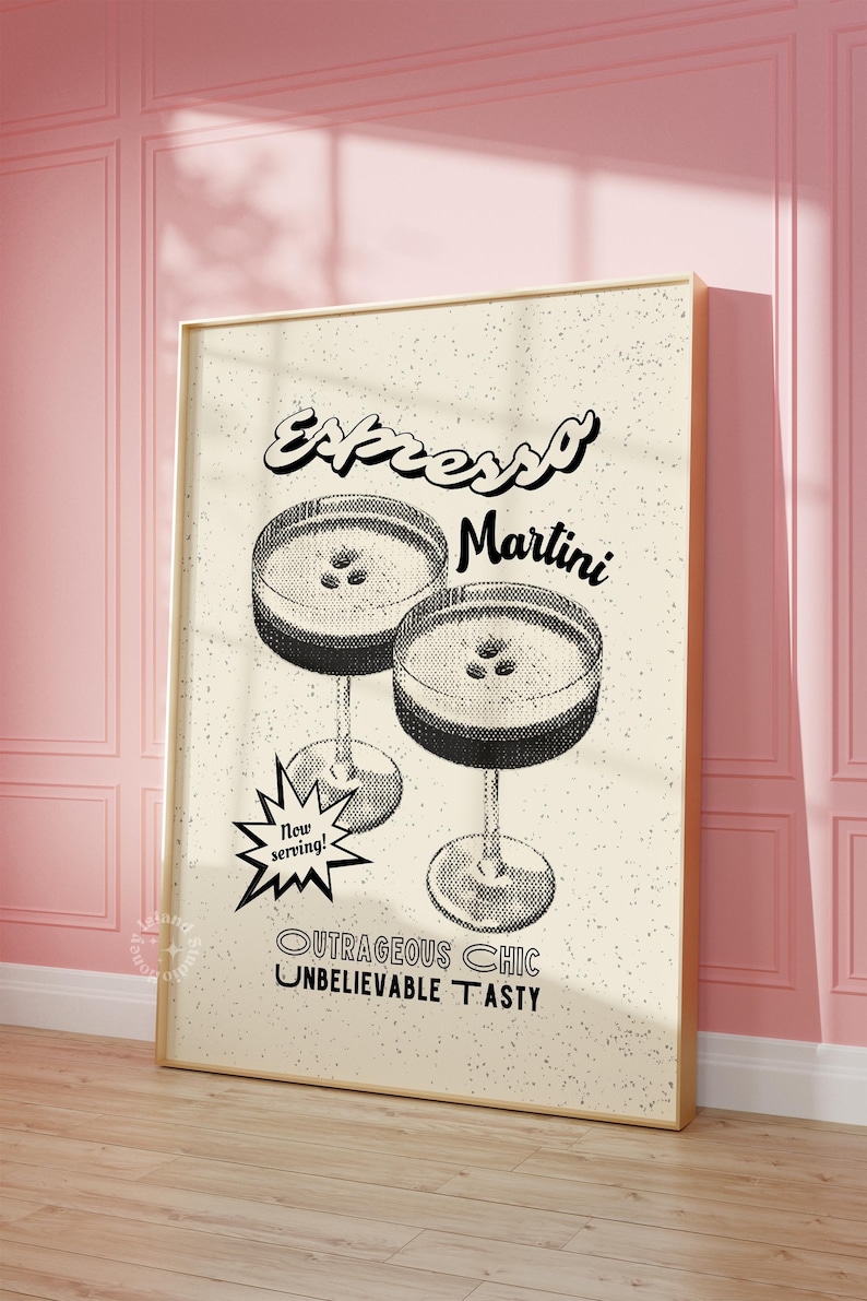 Espresso Martini Print, Alcohol prints, Retro Cocktail Wall Art, Vintage Alcohol prints, Espresso martini wall print, UNFRAMED