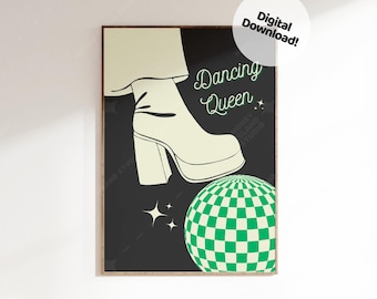 Dancing Queen Print, Retro Disco Ball Art, Dorm Decor (Digital Download)