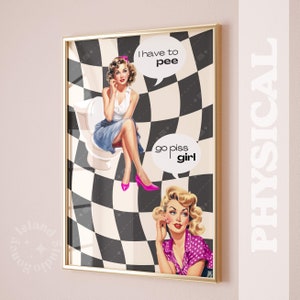 Go Piss Girl バスルームプリント トイレ装飾 トイレポスター 面白いバスルーム壁アートポスター 美的プレッピー壁アート かわいいバスルーム装飾