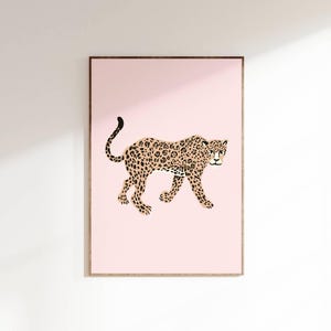 Jaguar Wall Art Print, Boho Leopard Printable Art, Pink Jaguar Boho Decor,Jaguar Printable Art, Bohemian Poster, Bedroom decor, Gift for her