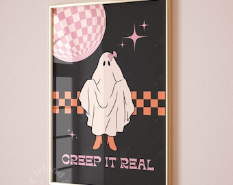 Ghost Disco Halloween Print, Pink Party Decor (Instant Download)