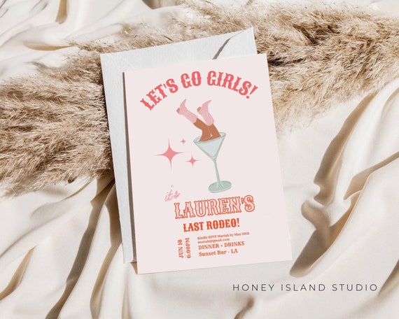 Dirty Martini Cowgirl Bachelorette Invitation, Rodeo Party Invite (Editable Template)
