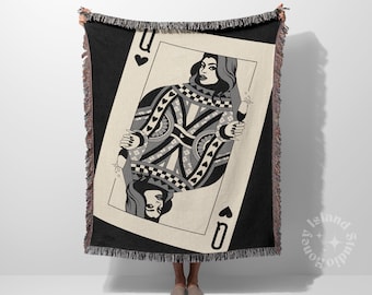 Queen Of Hearts Woven Blanket Tapestry Living Room Couch Bed Blanket Cotton Knitted Wall Art