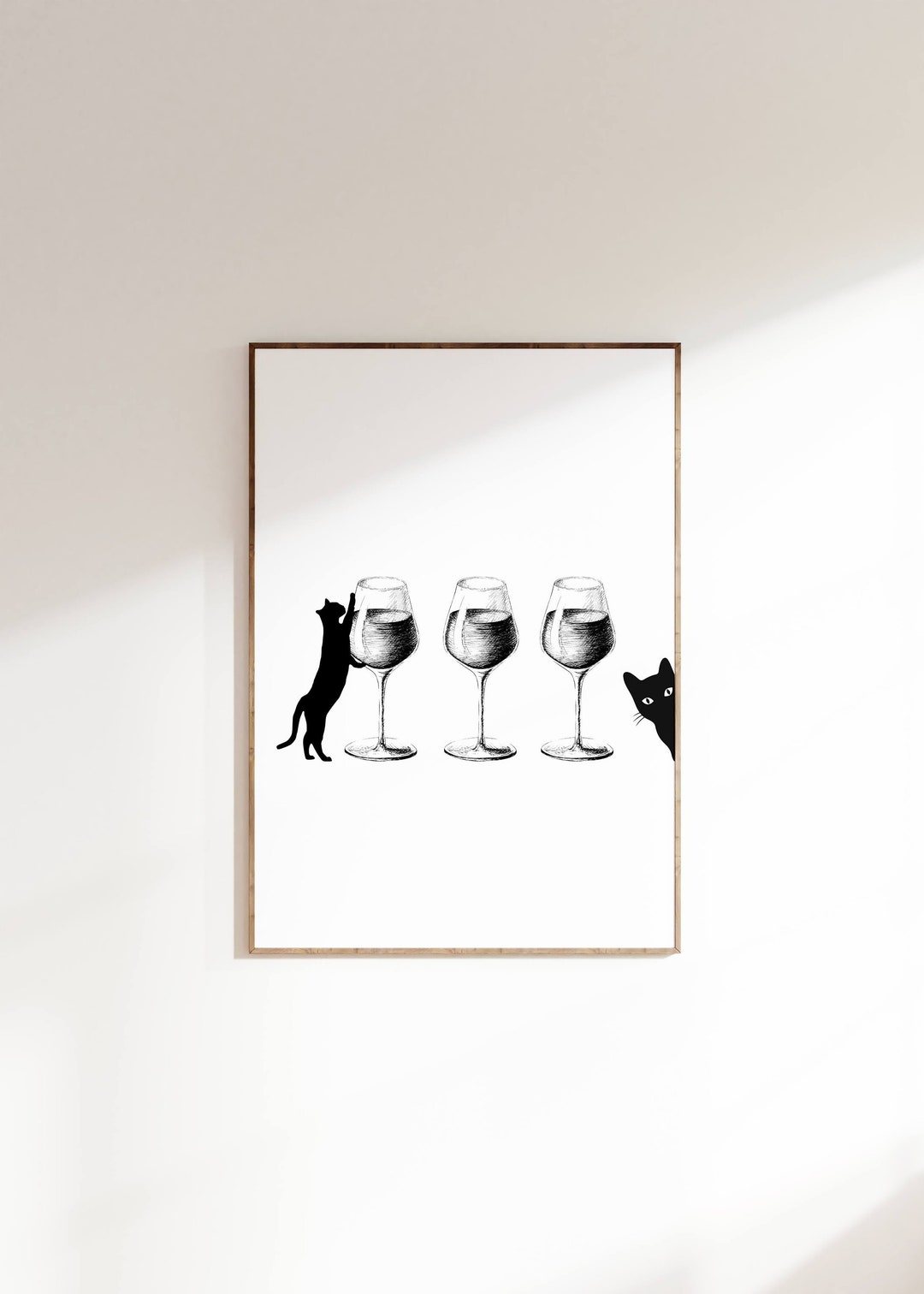 Retro Wine Cat Art Print, Whimsical Cat Lover Gift (digital Download ...