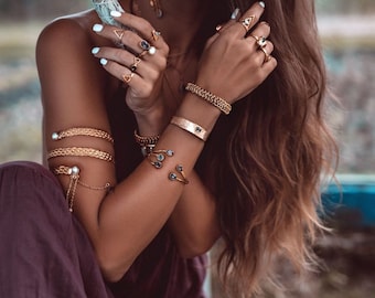 The MYSTIC Braided Arm Band, Gold Silver Cuff bracelet, made of brass, 24k Gold plated
