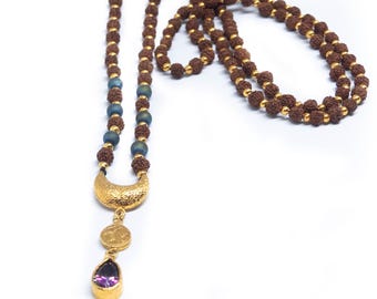 CHANDRA MALA NECKLACE, Bead Necklace, Handmade Necklace, Long Beaded Necklace, Personalized Necklace, Gold Chain Necklace, Pearl Necklace