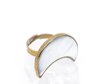 The PURNAMA Ring, Rainbow Moonstone Crescent Ring, Gemstone Ring, Gold Filled Moon Ring, Bohemian Stacking Ring, Elegant Trendy Petite Ring