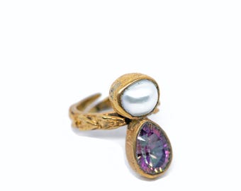The MYSTIC Ring, Gold Diamond Pearl Ring, Pearl Ring Set, Dainty Pearl Ring, Gold Pearl Ring, Birthstone Minimalist Ring, Gifts for Her