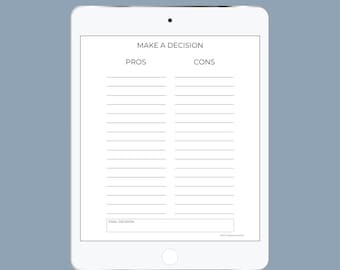 Pros Cons Decision List | Minimalist Worksheet (PDF, PNG)
