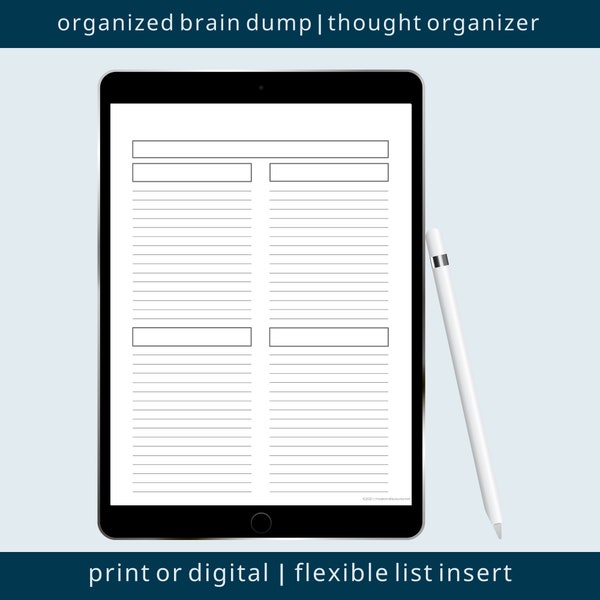 Minimalist planner | Simple brain dump printable/insert | Organized brain dump and thought organizer