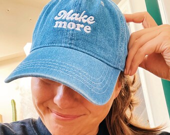Makemore Embroidered Denim Hat | Dad Cap, Embroidery Logo Baseball Hat , Small Business Merch