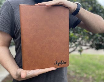 Personalized Vegan Leather Zipper Portfolio: Refillable Padfolio