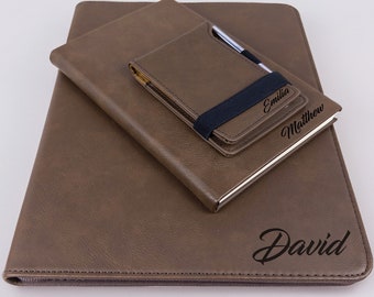 Personalized  Leather Gift Set Custom leather Gift Set Portfolio with Zipper Custom Notepad with Pen   Journal Padfolio, Company Gift Set
