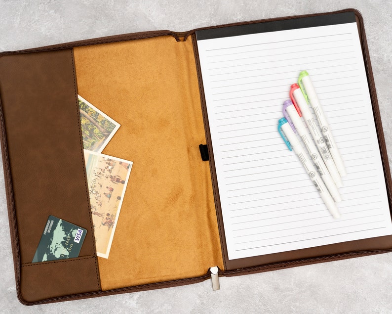 Personalized Vegan Leather Portfolio with Zipper