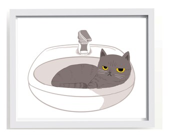 Cat art Cat bathroom print Funny cat print Cat printable Cat wall art Cat decor Cat print Cat gifts Cat lovers gift