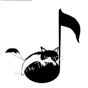 Funny cat on note music piano lesson studio print decor image 2