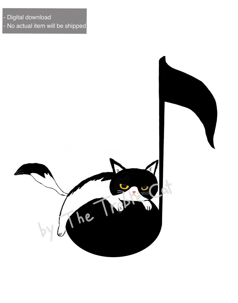 Funny cat on note music piano lesson studio print decor image 2