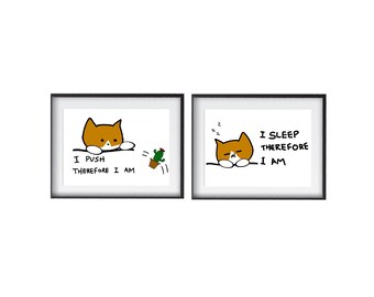 Funny philosophy cat lover Descartes art digital download I think therefore quote