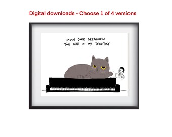 Cat music studio decor piano Beethoven lover digital print lesson
