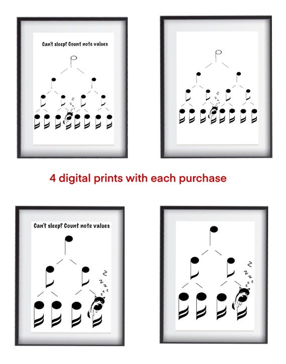 Fun cat music counting note value piano lesson print decor work sheet