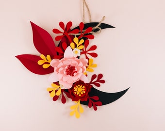 DIY moon flower wreath kit, handmade paper craft kit, 3D decoration, 6in, coloured leaves and flowers, for adults and kids